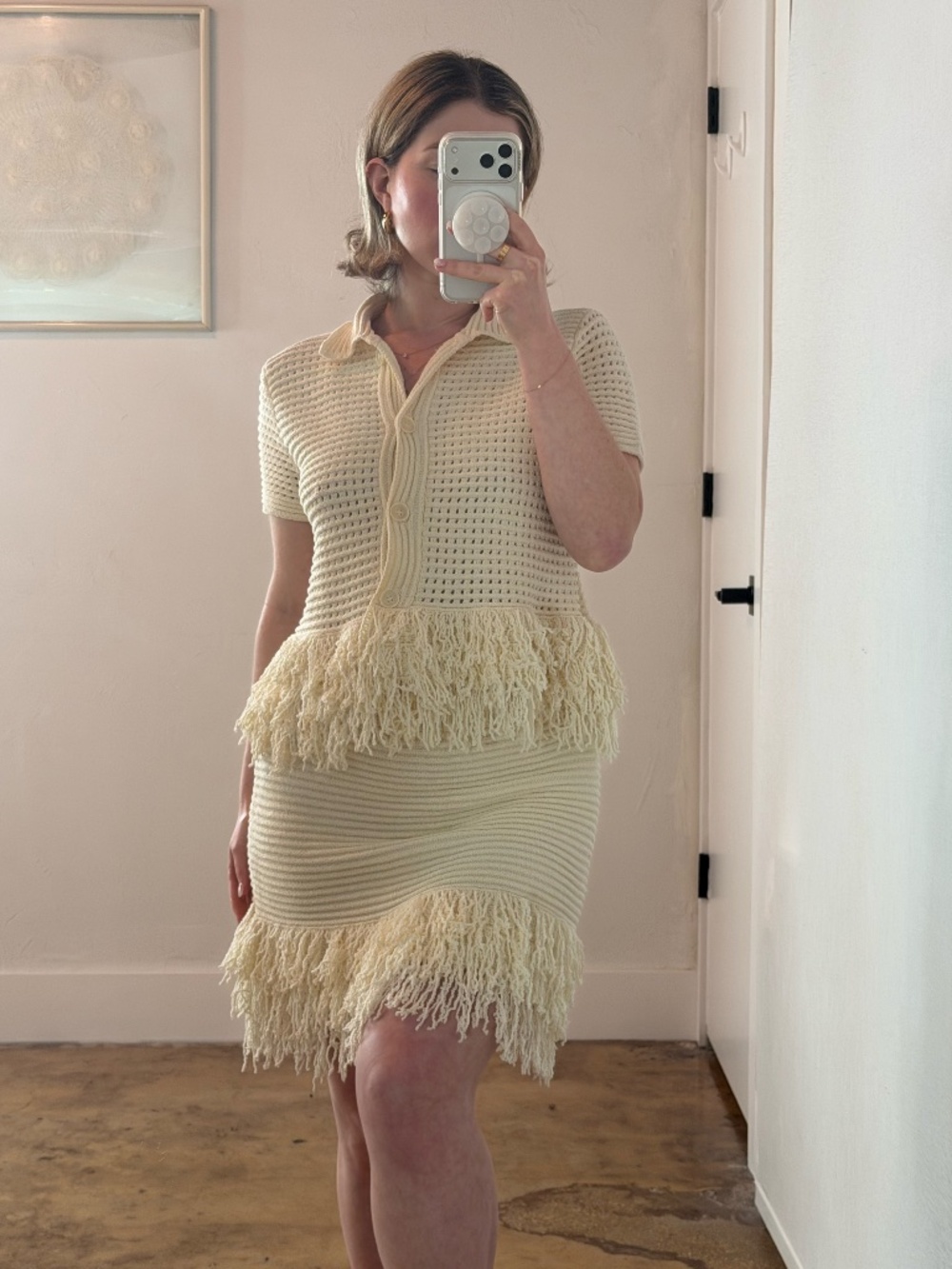 ZARA Cream Crochet Fringe Top & Skirt Set